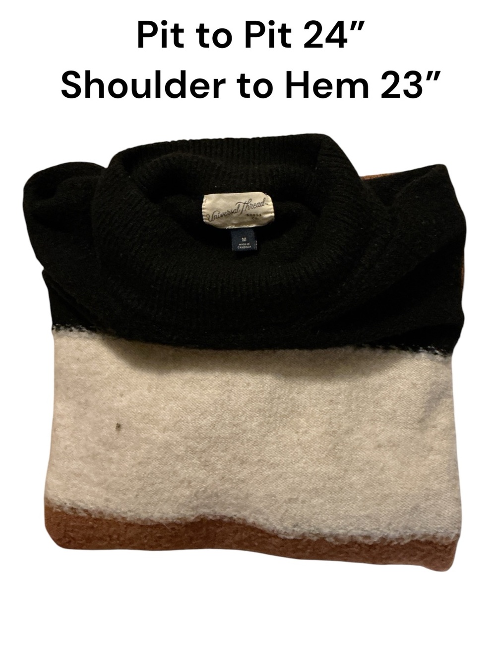 Striped Mock Neck Sweater - Black, Cream & Brown - Picture 3 of 3